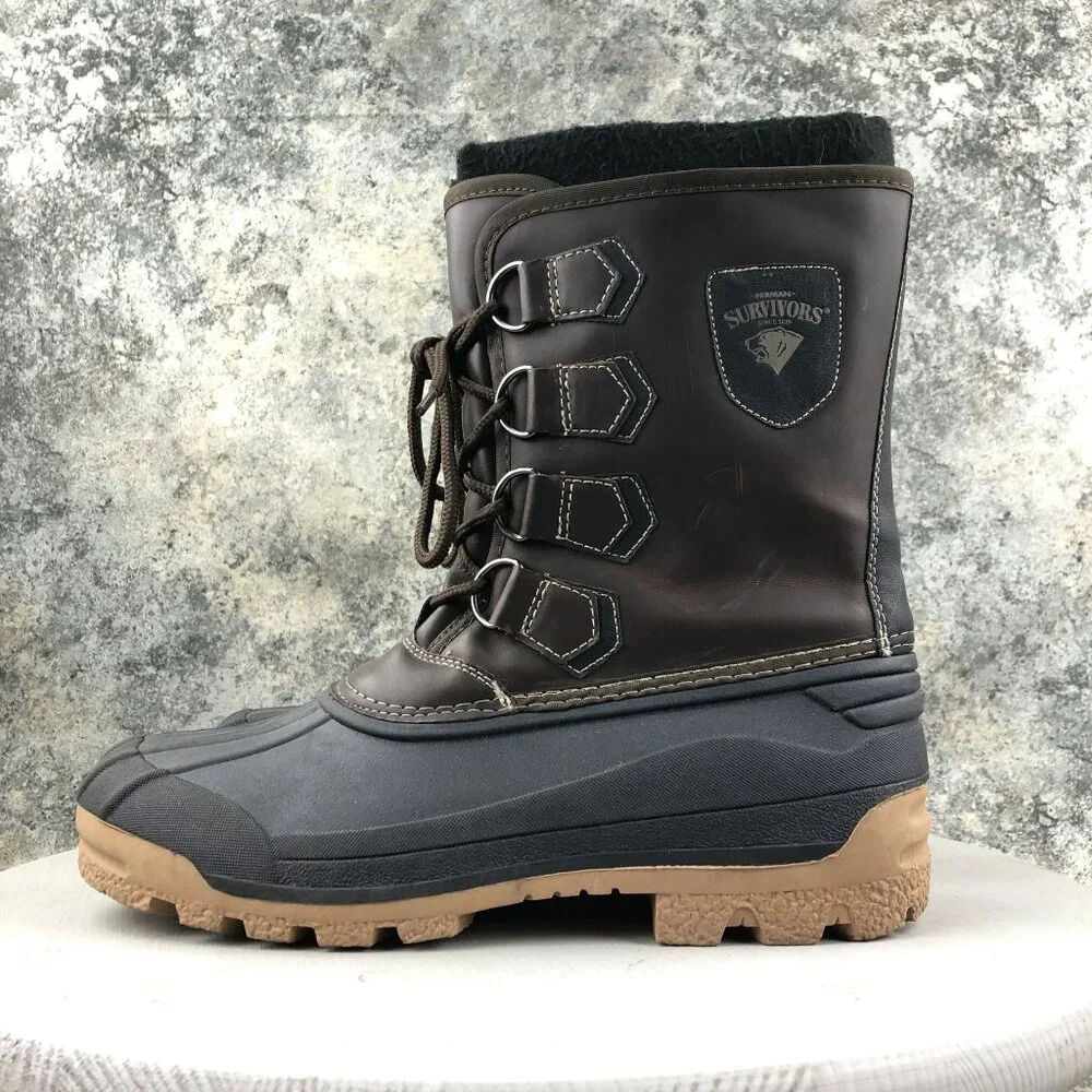 Herman Survivors Men's Size 9 Brown All Man Made Lace-Up Mid Calf Winter Boots